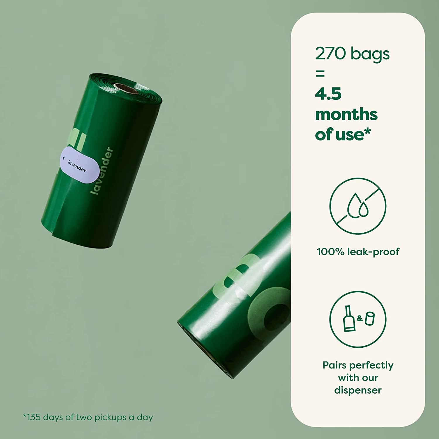 Dog Poop Bags, New Look, Guaranteed Leak Proof and Extra Thick Waste Bag Refill Rolls for Dogs, Lavender Scented, 270 Count